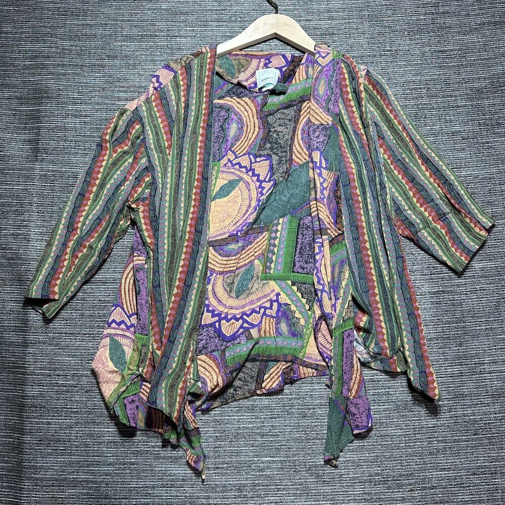 Jackpot Cardigan Women's L Purple Green Colorful Vintage Rayon Oversized Comfort